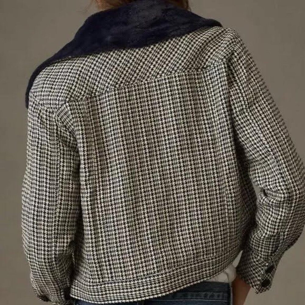 ANTHROPOLOGIE MAEVE tweed faux fur-collar jacket Sz M NEW - Picture 3 of 11
